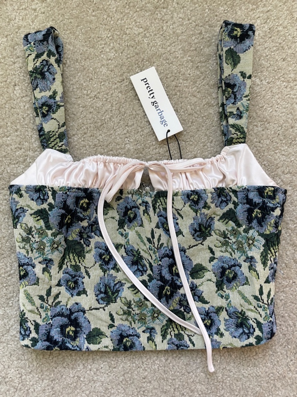 PrettyGarbage Floral Jacquard Corset Style Crop Top